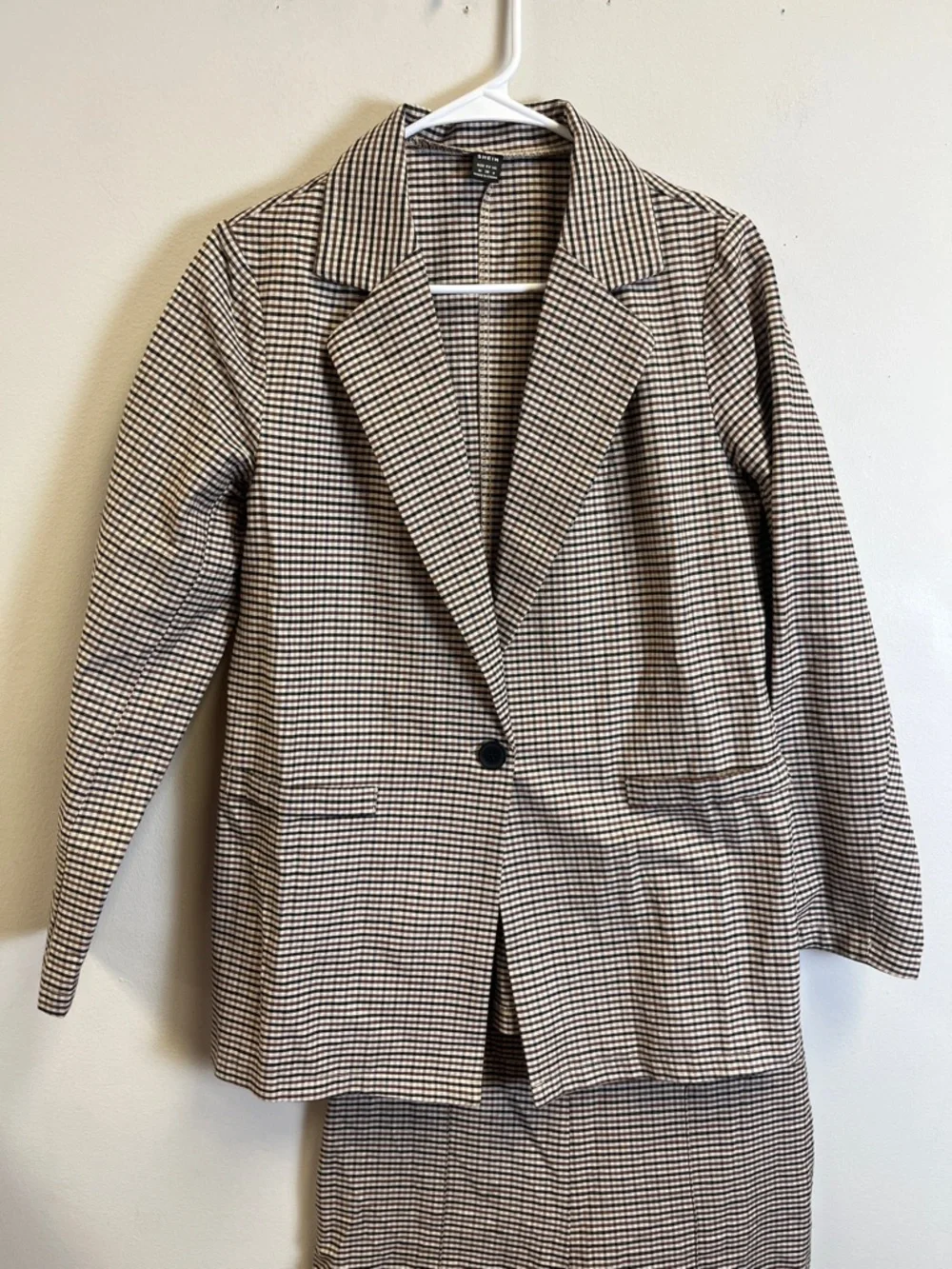 SHEIN Classic Houndstooth Single-Button Blazer - Brown/Black with Pants